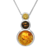 Sterling Silver Amber Three Stone Graduated Drop Necklace P1484