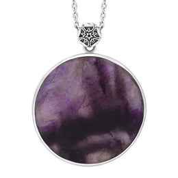 Sterling Silver Blue John King's Coronation Round Crown Emblem Necklace P3710