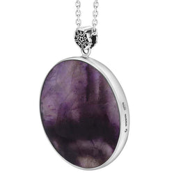 Sterling Silver Blue John King's Coronation Round Crown Emblem Necklace P3710