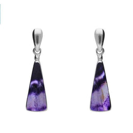 Sterling Silver Blue John Triangle Drop Earrings. E145.