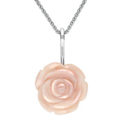 Sterling Silver Pink Mother of Pearl Large Rose Tuberose Necklace, P2849