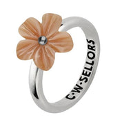 Sterling Silver Pink Mother of Pearl Tuberose Platycodon Ring, R996.