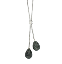 Sterling Silver Preseli Bluestone Two Stone Dropper Necklace, N462.