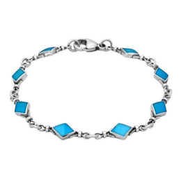 Sterling Silver Turquoise Diamond Shaped Bracelet. B186.