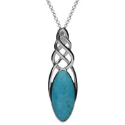 Sterling Silver Turquoise Long Marquise Celtic Necklace P1391