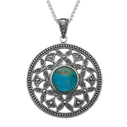 Sterling Silver Turquoise Marcasite Open Circle Necklace, P2142.