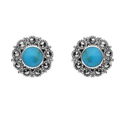 Sterling Silver Turquoise Marcasite Round Stud Earrings E1634