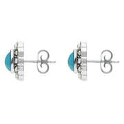 Sterling Silver Turquoise Pearl Oval Beaded Edge Stud Earrings. E1632.