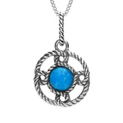 Sterling Silver Turquoise Rope Edge Port Hole Necklace, P2087.