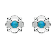 Sterling Silver Turquoise Round Four Petal Flower Stud Earrings E1624