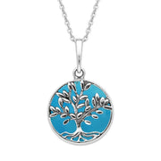 Sterling Silver Turquoise Round Large Leaves Tree of Life Two Piece Set S062Sterling Silver Turquoise Round Large Leaves Tree of Life Two Piece Set, S062.