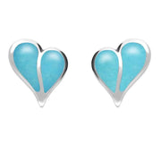 Sterling Silver Turquoise Split Heart Stud Earrings. E364.