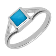 Sterling Silver Turquoise Square Split Shoulder Ring. R063.