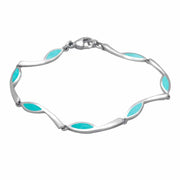 Sterling Silver Turquoise Toscana Marquise Link Bracelet. B708.