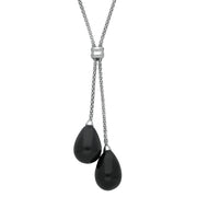 Sterling Silver Whitby Jet Two Stone Drop Necklace, N462.