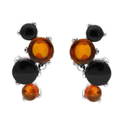 Sterling Silver Whitby Jet Amber Four Stone Stud Earrings E1806