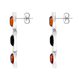 Sterling Silver Whitby Jet Amber Oval And Rectangle Earrings E2057