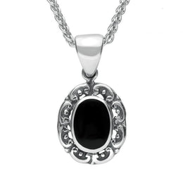 Sterling Silver Whitby Jet Antique Frame Necklace. P128. 