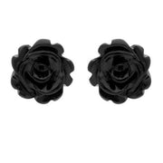 Sterling Silver Whitby Jet Carved Rose Two Piece Set