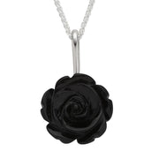 Sterling Silver Whitby Jet Carved Rose Two Piece Set