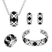 Sterling Silver Whitby Jet Curved Crossover Four Piece Set