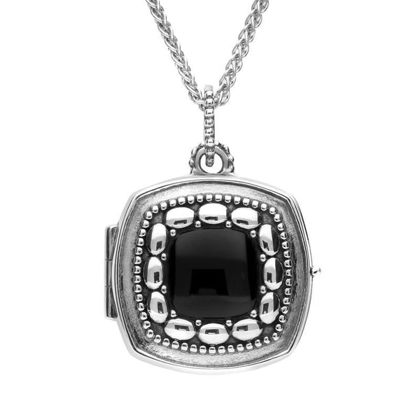 Sterling Silver Whitby Jet Cushion Shaped Locket. P2093.