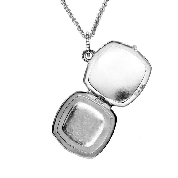 Sterling Silver Whitby Jet Cushion Shaped Locket. P2093.