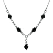 Sterling Silver Whitby Jet Diamond Shaped Necklace. n186. 