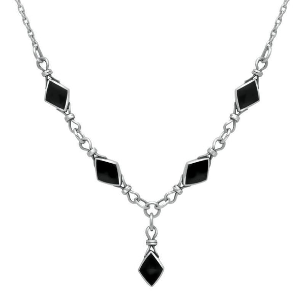 Sterling Silver Whitby Jet Diamond Shaped Necklace. n186. 