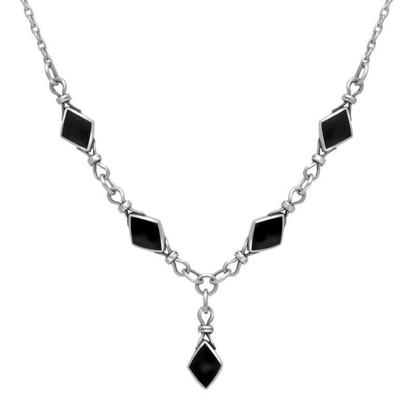 Sterling Silver Whitby Jet Diamond Shaped Necklace. n186. 