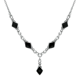 Sterling Silver Whitby Jet Diamond Shaped Necklace. n186. 