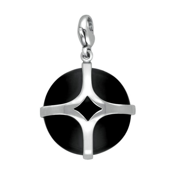 Sterling Silver Whitby Jet Disc Open Cross Large Charm. G580.