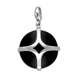 Sterling Silver Whitby Jet Disc Open Cross Large Charm. G580.