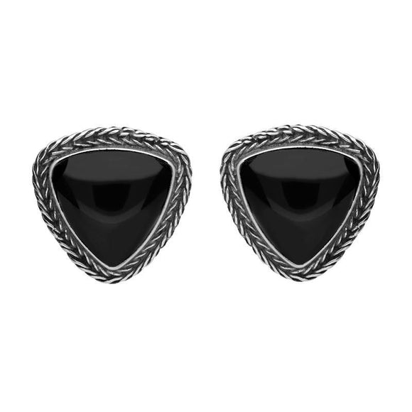 Sterling Silver Whitby Jet Earrings Triangular Large Foxtail Stud Earrings. E1843.