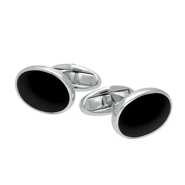 Sterling Silver Whitby Jet Framed Oval Cufflinks. CL496.
