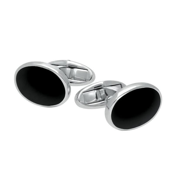 Sterling Silver Whitby Jet Framed Oval Cufflinks. CL496.