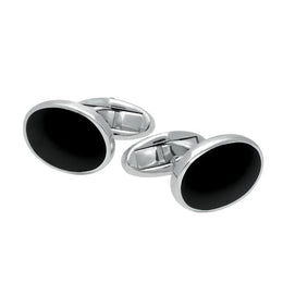 Sterling Silver Whitby Jet Framed Oval Cufflinks. CL496.