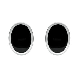 Sterling Silver Whitby Jet Framed Oval Stud Earrings. E016.