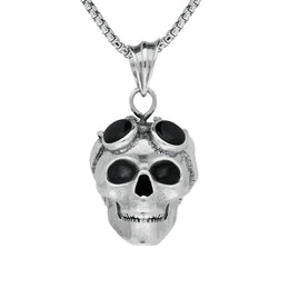 Sterling Silver Whitby Jet Large Skull Goggles Necklace, PUNQ0004625.