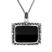 Sterling Silver Whitby Jet Marcasite Large Framed Necklace P1319