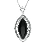 Sterling Silver Whitby Jet Marquise Pierced Necklace, P2735