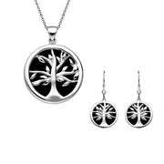 Sterling Silver Whitby Jet Medium Round Tree of Life Two Piece Set S065