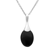 Sterling Silver Whitby Jet Pear Shaped Capped Necklace. P1681.