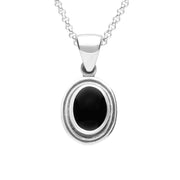 Sterling Silver Whitby Jet Ribbed Small Oval Necklace P243