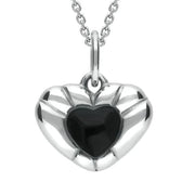 Sterling Silver Whitby Jet Ridged Heart Necklace, P2539.