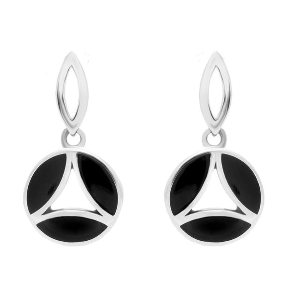 Sterling Silver Whitby Jet Round Three Stone Drop Earrings E1182