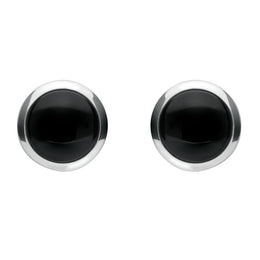Sterling Silver Whitby Jet Simple Round Stud Earrings. E1824.