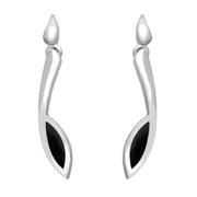 Sterling Silver Whitby Jet Toscana Long Marquise Drop Earrings. E1187.