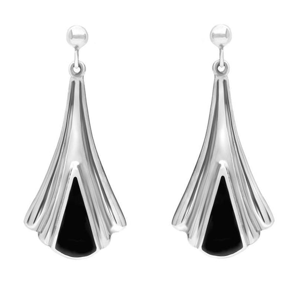 Sterling Silver Whitby Jet Fleur Triangle Drop Earrings E064
