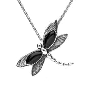 Sterling Silver Whitby Jet Two Marquise Stone Dragonfly Necklace P3366